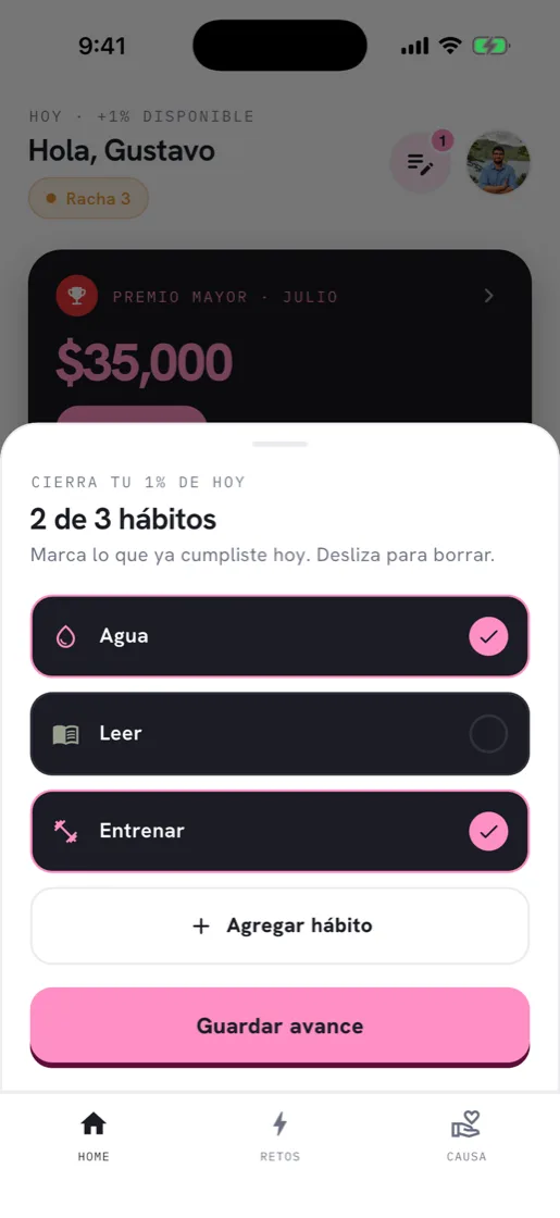 WIP. habit tracking screen